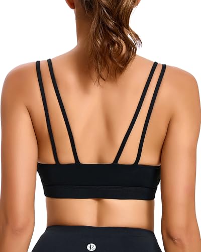 Image of Sports Bras for Women, Medium-High Support Strappy Padded Running Sports Bras with Removable Cups