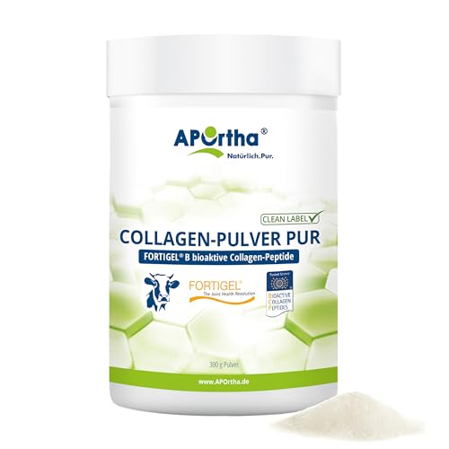 APOrtha® FORTIGEL® Collagen-Pulver PUR - 300 g Pulver, innovative, bioaktive Collagen-Peptide für Knochen und Knorpel, 300g Pulver für 2 Monate, glutenfrei, allergenfrei, laktosefrei, zuckerfrei