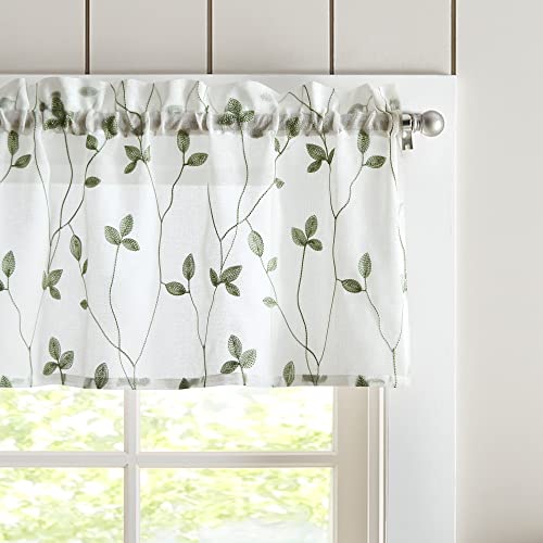 Chf Botanical Embroidery Valance And Tier Pair Curtain Collection (Sage, 14-Inch Valance) #TOP3