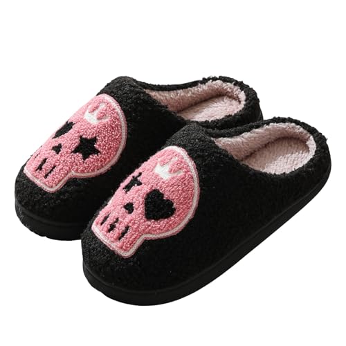 Cathalem Halloween Slippers for Women, Women's Plush Warm Spooky Pumpkin Christmas Slippers Soft Cozy Non Slip Indoor Outdoor Shoes