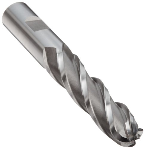 YG-1 E2021 Cobalt Steel Ball Nose End Mill, Long Reach, Weldon Shank, Uncoated (Bright) Finish, 30 Deg Helix, 4 Flutes, 6.5" Overall Length, 1" Cutting Diameter, 1" Shank Diameter