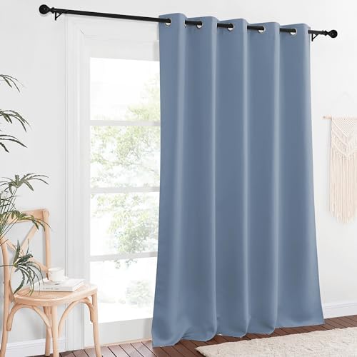 NICETOWN Blackout Doorway Curtain 90 inches Long - Room Darkening Thermal Curtain Grommet Large Window Treatment Sound Reducing for Living Room (Stone Blue, 1 Panel, W66 x L90)