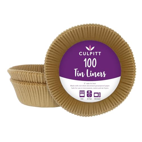 Culpitt 8" Cake Tin Liners, 100 Pack, Non-Stick Siliconised Greaseproof Paper for Baking Cakes Pies, Tarts