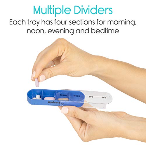 Vive 7 Day Pill Organizer - Stackable 4 Times A Day Supplement & Weekly Medicine Holder - Am Pm Dispenser Case With Splitter Cutter - Portable Daily Vitamin Container - Slim 7 Day Travel Calendar #TOP4