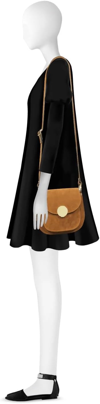 Agave Suede and Leather Shoulder Bag, 9x8x2 inches, Goldtone Hardware, - Image 5