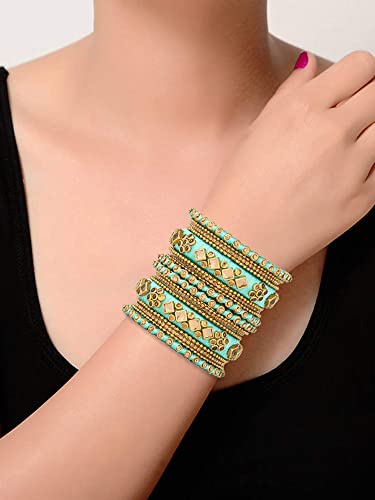 Aheli Ethnic Handmade Silk Thread Faux Stone Studded Bangle Set Chudha Indian Traditional Wedding Wear Fashion Jewelry For Women (Light Green) #TOP6