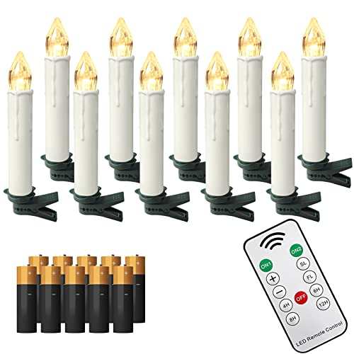 Aufun Candele natalizie a LED con telecomando 10 pezzi Candele senza fili con batterie Natale all'aperto per albero di Natale, decorazioni natalizie, per matrimoni, feste, vacanze, bianco caldo