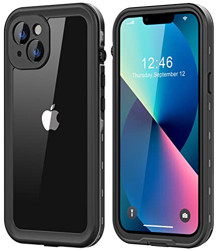 Protebox for iPhone 13 Mini Waterproof Case with Built-in Screen Protector Shockproof Dustproof Full Body Protective IP68 Waterproof Phone Case for iPhone 13 Mini 5.4 inch (Black/Clear)
