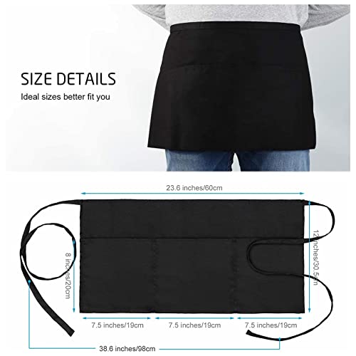 Tosewever 2 Pack Server Aprons With 3 Pockets, Waitress Waiter Waist Apron For Women Men Restaurant Home Black Half Apron (Black, 2 Pack) #TOP1