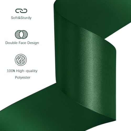 Image of Forest Green Satin Ribbon 3 inch X 15 Yards Polyester Ribbon for Gift Wrapping Very Suitable for Weddings Party Hair Bow Invitation Decorations and More