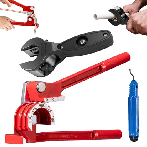 Rohrbiegegerät with Ratschen Rohrschneider and Entgratwerkzeugen, 6/8/10mm Rohrbieger 0°-180° Winkeln Biegen, 8-29mm Rohrabschneider für Kupferrohr, Edelstahl, Aluminium, Kunststoff, weichem Metall Rohrbiegegerät with Ratschen Rohrschneider and Entgratwerkzeugen, 6/8/10mm Rohrbieger 0°-180° Winkeln Biegen, 8-29mm Rohrabschneider für Kupferrohr, Edelstahl, Aluminium, Kunststoff, weichem Metall