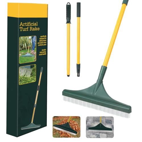 Gardtech Artificial Grass Rake, 63" Adjustable Turf Brush with Steel Handle
