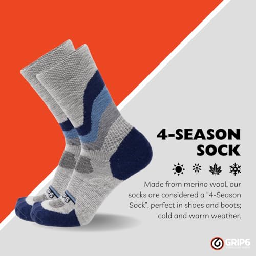 Image of GRIP6 Crew Socks - Merino Wool Socks Made in the USA, Lightweight Wool Hiking Socks, Crew Socks for Men and Women