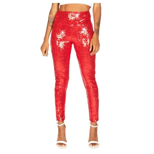 Tipsy Elves Red High Waisted Sequin Leggings for Women Size Small