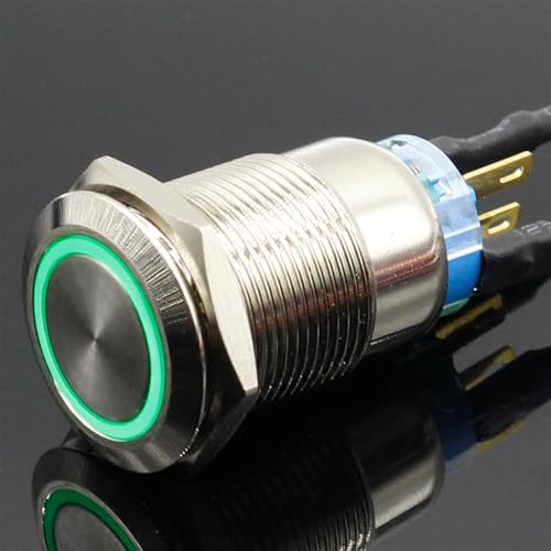 Interruptor de botón de 19mm negro de metal momentáneo con luz led verde 5v 3