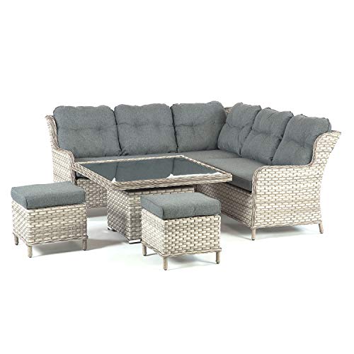 SunTime Callisto 7 Seater Garden Patio Rattan Corner Sofa Furniture Set with Adjustable Dining Glass Table (Grey) - Image 3