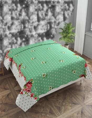 Warm Luxury Super Soft Glace Cotton 325 TC Single Bed Razai Cover || Duvet Cover || Blanket/Comforter Cover with Zipper, 60" x 90 ", Green Flower, 1 Pc-image-47