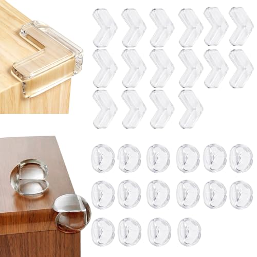 Paquete de 24 Protectores de Esquinas para Muebles, esquineras Transparentes para niños contra Bordes Afilados (Forma Redonda y en L)