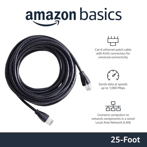 Amazon Basics RJ45 Cat-6 Ethernet Patch Network Cable, 1Gbps Transfer Speed, Gold-Plated Connectors, 25-Foot, Black, 10-Pack by Amazon Basics - Image 2