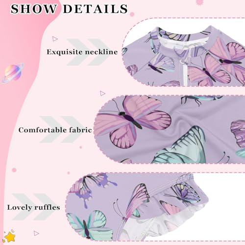 Girls Swimsuits Long Sleeve Bathing Suits Butterfly UPF 50+ Sun Protection Swimwear 3-12 Years3