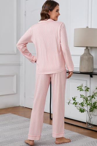 Image of LUBOT 100% Cotton Pajamas for Women Pajama Set Soft 2 Piece Sleepwear PJ Set Long Sleeve Knit Button Cozy Loungewear XS-XXL
