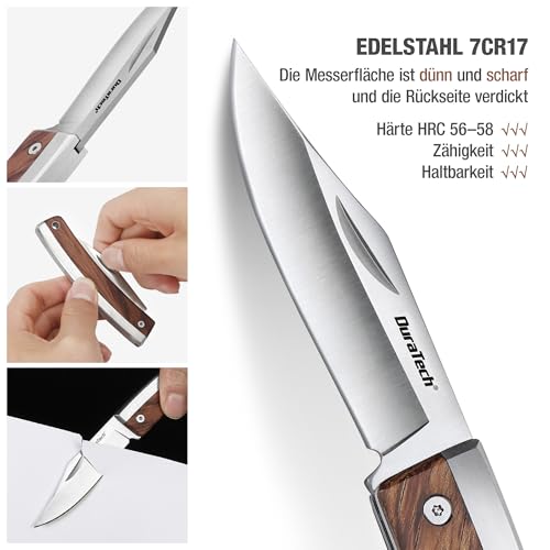 DURATECH Taschenmesser Klappmesser mit Holzgriff, 170mm Taschenmesser Camping & Outdoor Messer aus Edelstahl – Bild 5