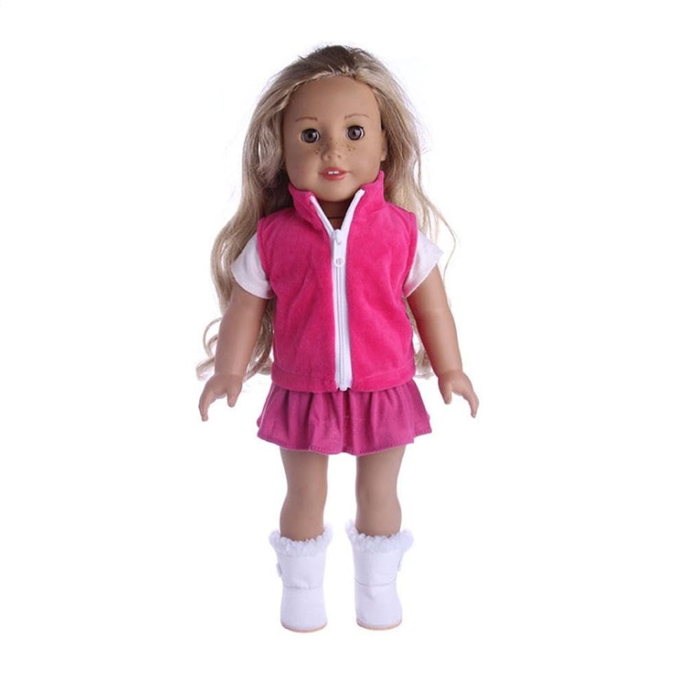 NIXNUT Doll Clothes Winter Outfit Jacket Vest Top with Bowknot Pattern Skirt for American Girl Doll 18-inch - Image 3