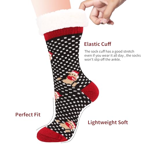 Image of JINBYJIN Fuzzy Socks for Women Cute Cozy Christmas Slipper with Grips Winter Home Sleeping Sherpa Leg Warmer Xmas Cabin Socks