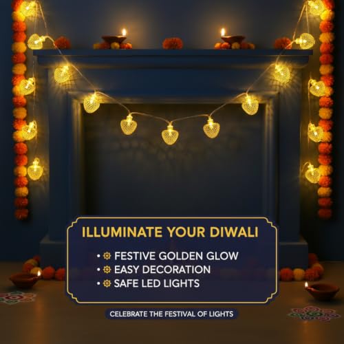 Image of MIRADH 14 Golden Apple Shape Led Lantern 16ft Star Fairy Lights Diwali Christmasdiwali Lighting for Home Decoration Lights for Garden,Home,Party,Bedroom (Warm White- Star Shape)