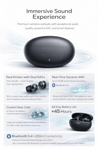 Image of Bluetooth Earbuds for Oppo Enco X3 & Oppo F21 Pro, True Wireless Headphones with Noise Reduction Mic -Black (JNSDD463)