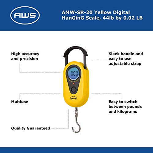 American Weigh Scales AMW-SR-20 Yellow Digital HanGinG Scale, 44lb by 0.02 LB