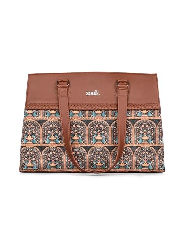 ZOUK Statement Business Bag | Stylish Handbag for Women Office Use | Tote Bags for Woman | Fits 14 Inch Laptop | Water-Resistant | Big Size | Aesthetic Purse | Royal Indian Peacock Motif