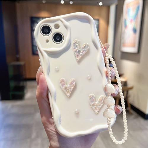 Coque souple cœur froissé blanche iPhone 14 13 12 11 Pro Max silicone 3D