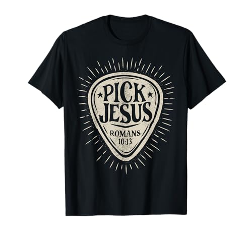 Guitar Pick Jesus Christian Music Guitarist Pastor Retro T-Shirt