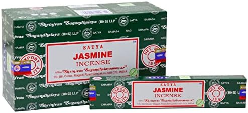 EARTH Satya Jasmine Incense Sticks 15 GMS (Pack of 12) (Green Certified) Indian Perfumed Hand Rolled Agarbatti Perfect for Worship,Relaxation, Medication.