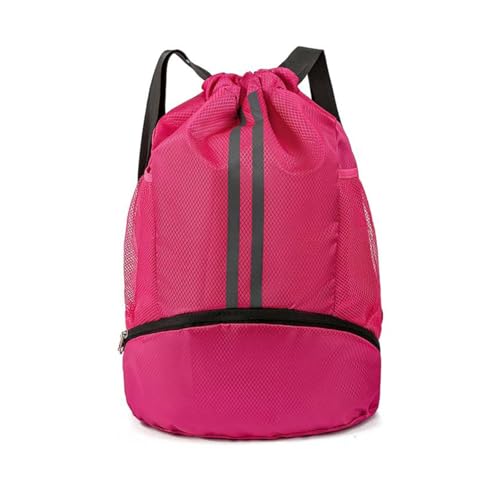 Mochila com cordão - Bolsa de natação com compartimento para sapatos e bolso à prova de umidade para mulheres e homens (rosa vermelha 1)