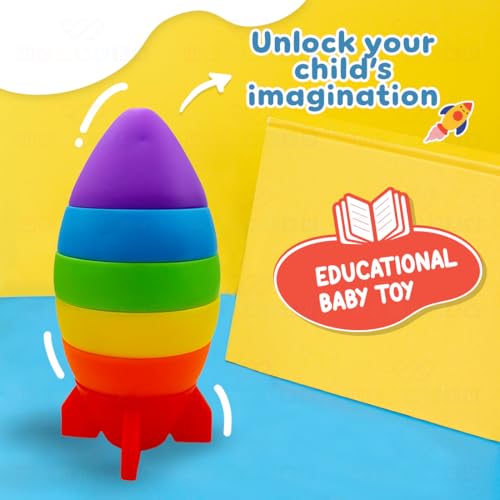 Image of Wembley Rocket Stacking Toy Soft Silicone Educational Baby Toys for 6 Months+ & Toddlers Safe, Food-Grade BPA-Free Floating Water Play Sensory Development Shape Sorting Early Learning, Multicolor
