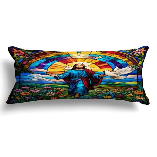 Christianity Religion Christian Jesus Church Stained Glass Decorative Long Body Pillow Cover Case for Bedding Sofa Hotel Home Decor,20x54in Long Pillowcase Gifts for Adults Pregnant Women Girls