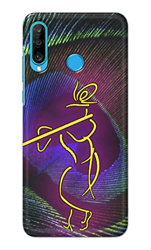Image of PRINTFIDAA Lord Krishna On Peacock Feather Hard Back Cover for Huawei P30 Lite /Nova 4e, Marie-L21BX, MAR-L01A, MAR-L21A Back Cover -(P6) KAT1007