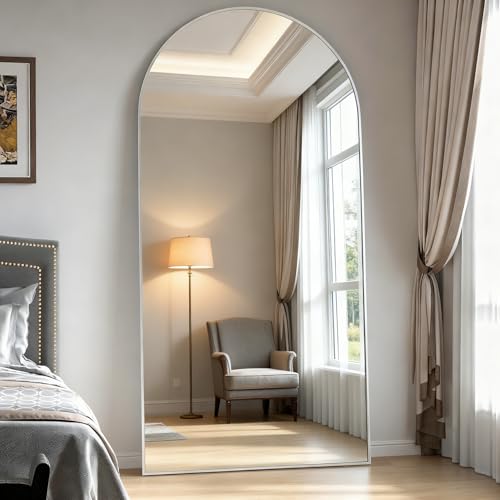NEUWEABY Arched Floor Mirror 180x80cm Arch Full Length Mirror with Stand Silver Large Wall Mirror Full Body Mirror Standing Hanging or Leaning Against Wall for Bedroom Entry, Living Room
