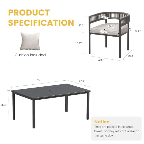 Image of VICLLAX Patio Dining Set for 6-63 inch Rectangle Table & Cushioned Seats, Black