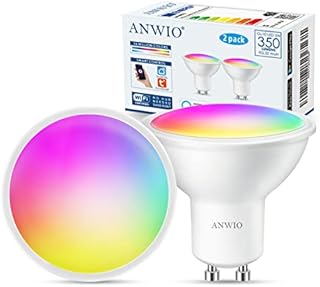 ANWIO Smart GU10 LED Bulb, 5W Alexa GU10 Led Bulbs Smart 35W Equivalent ,350Lm,GU10 Alexa WiFi Bulb,Works with Echo,Google Assistant ,Smart Life GU10,220-240V,No Hub Required(2 PCS)