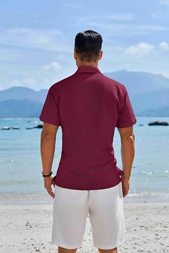 Image of COOFANDY Men's Button Down Shirts Short Sleeve Casual Shirts Summer Beach Linen Shirts with Pocket