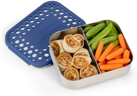 LunchBots Medium Duo Snack Container - Divided Stainless Steel Food Container - Two Sections for Half Sandwich and a Side - Eco-Friendly - Dishwasher Safe - Stainless Lid - Blue Dots - Thumbnail 3