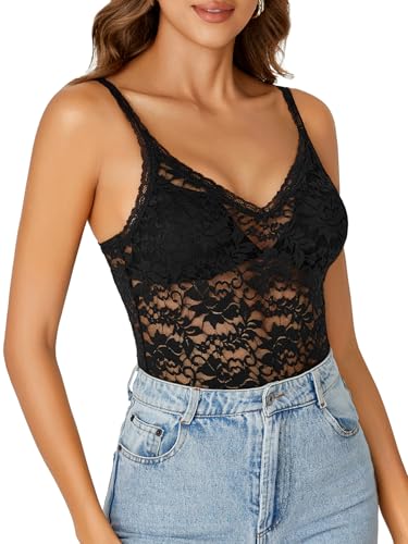 Rooscier Women's Floral Lace Sheer Sleeveless Strap See Through Slim Sexy Cami Tank Top Without Bra4
