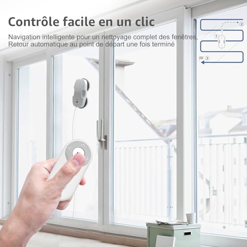 HUTT DDC55 Robot Nettoyeur Vitre, Robot Laveur de Vitre Automatique, Système de Sécurité, Navigation Intelligente, Télécommandé, pour Toutes Les Surfaces Lisses, avec 12 Chiffons