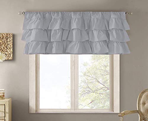 Kings Loft 1000 Thread Count, Silver Belle Valance Shabby Chic Style Single Curtain, 15”x54