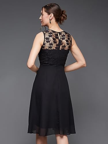 Image of Miss Chase Women's Round Neck Sleeveless Polyester Ruffled Knee- Length Dress