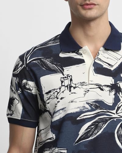 Image of MUFTI Navy Tropical Polo T Shirt