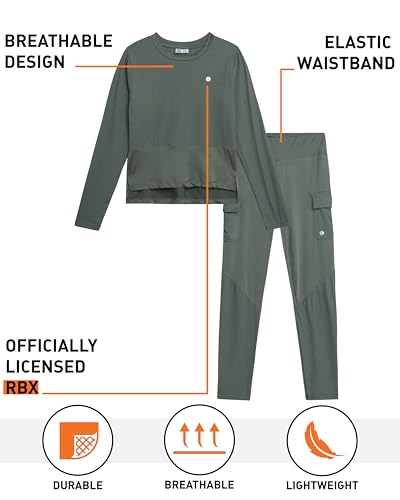 Image of RBX Girls Pant Sets - 2 Piece Breathable Girls Long Sleeve Shirts and Cargo Leggings Clothing Sweat Set with Pockets (7-12)